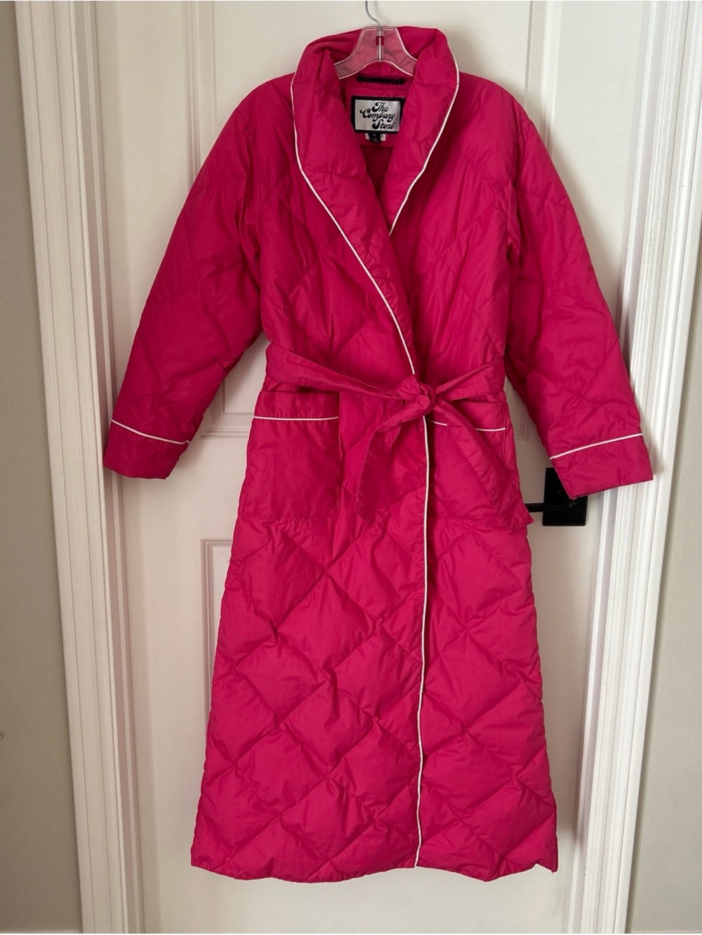 The Company Store Bright Pink 100% Down Quilted Long Belted Robe Housecoat